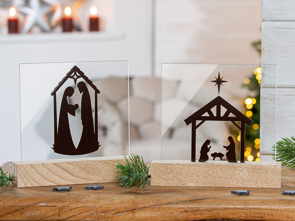 Kandelaar glas met Kerstmotief - H=16cm - assorti