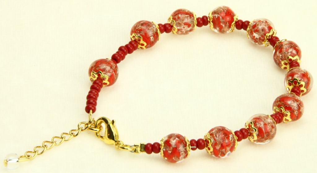 Kettingarmband/Tientje uit Venetiaansglas - rood (Ø8mm)