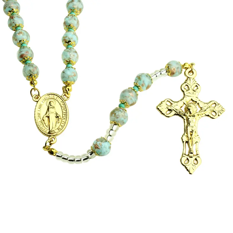 Rosary - Venizian Mosaïc in box - turkois (⌀9mm)