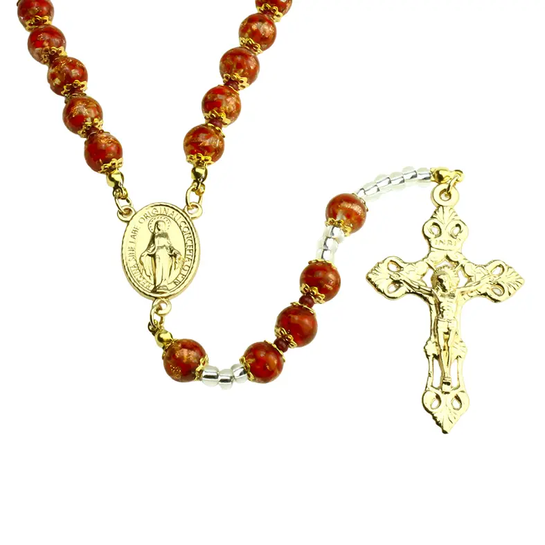 Rosary - Venizian Mosaïc in box - red (⌀9mm)