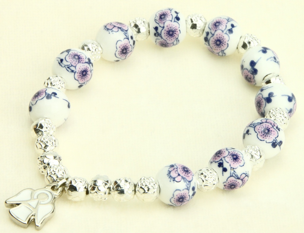 Armband/tientje/elastisch - porcelein/assorti - 10mm/Engeltje