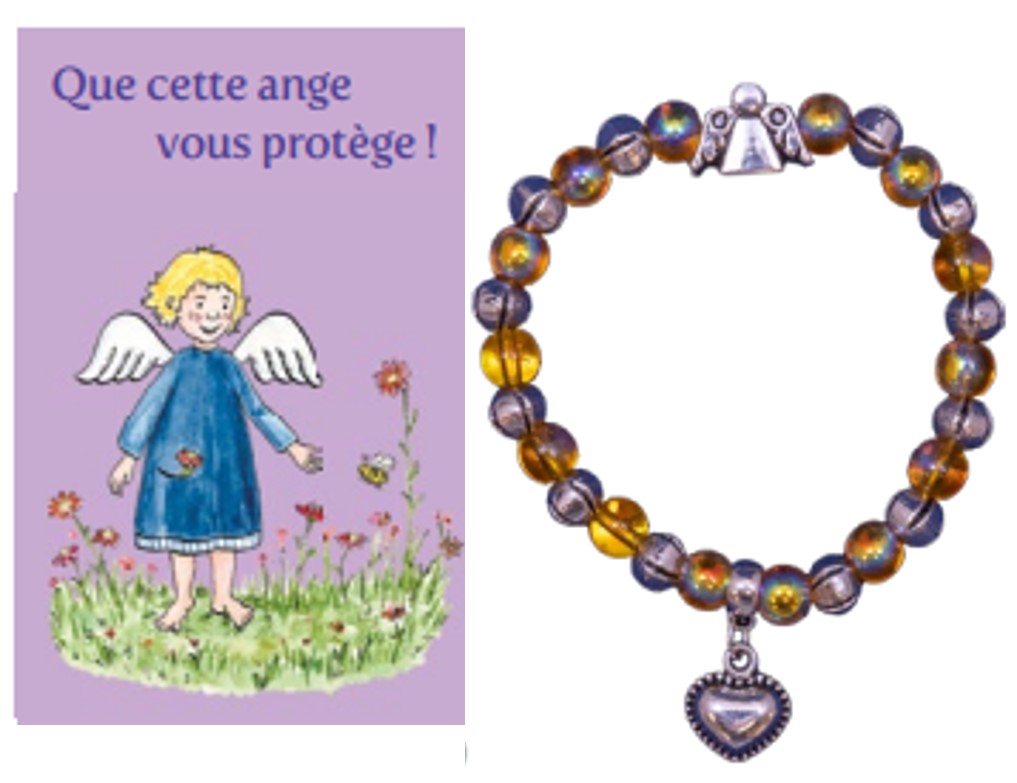 Armband/elastiek - paars - Engelbewaarder/frans