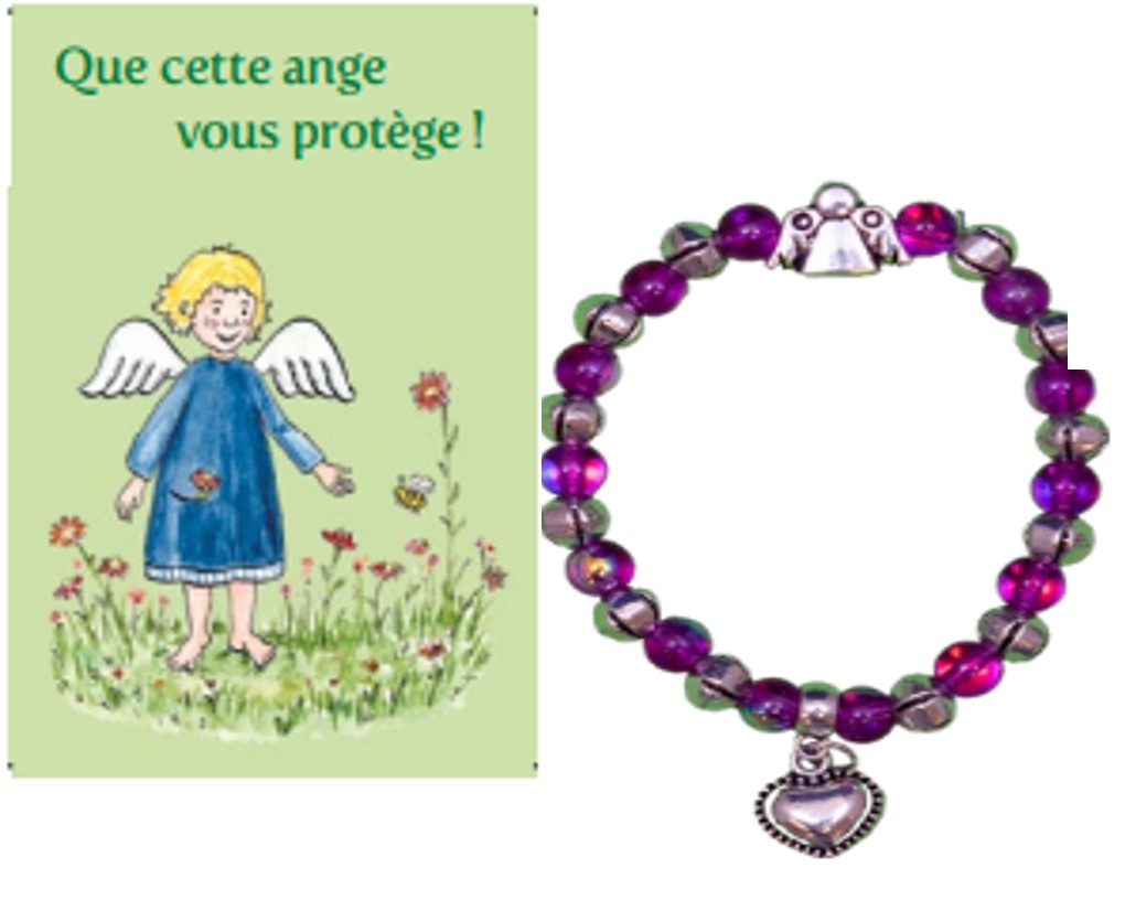 Bracelet/élastique - Ange gardien - Français/vert