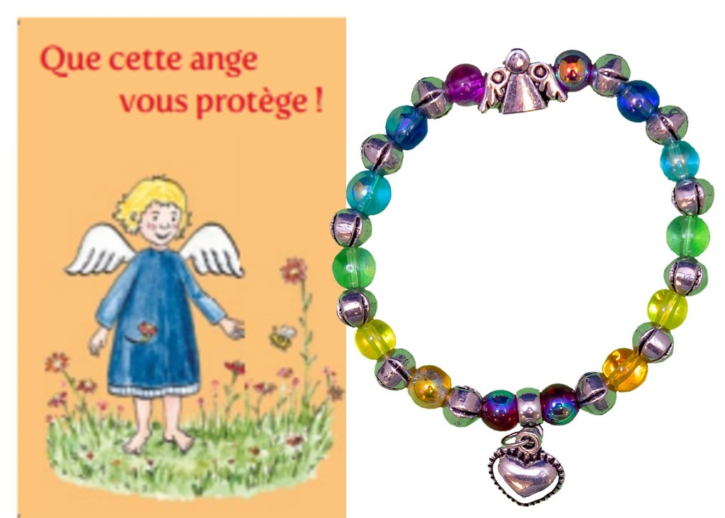 Armband/elastiek - roze - Engelbewaarder/frans
