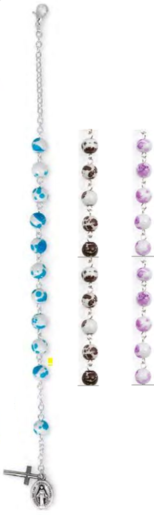 Bracelet métal - perle en verre/assorti - croix + médaille