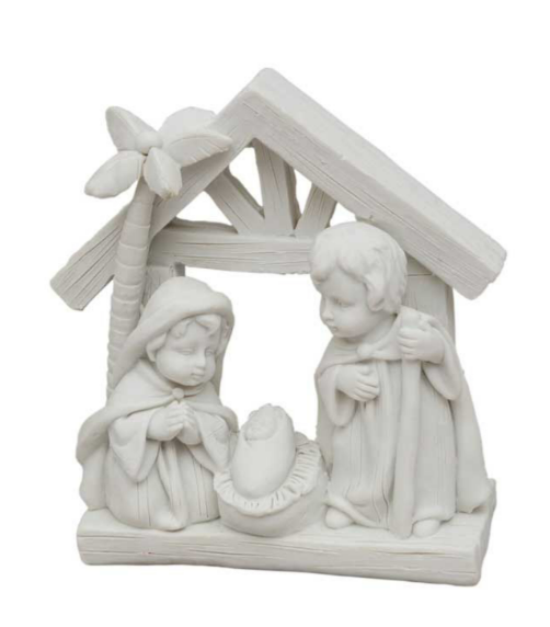 Hl.Familie/krippe - polystone/weiss - 11,5x9,5x4,5 cm