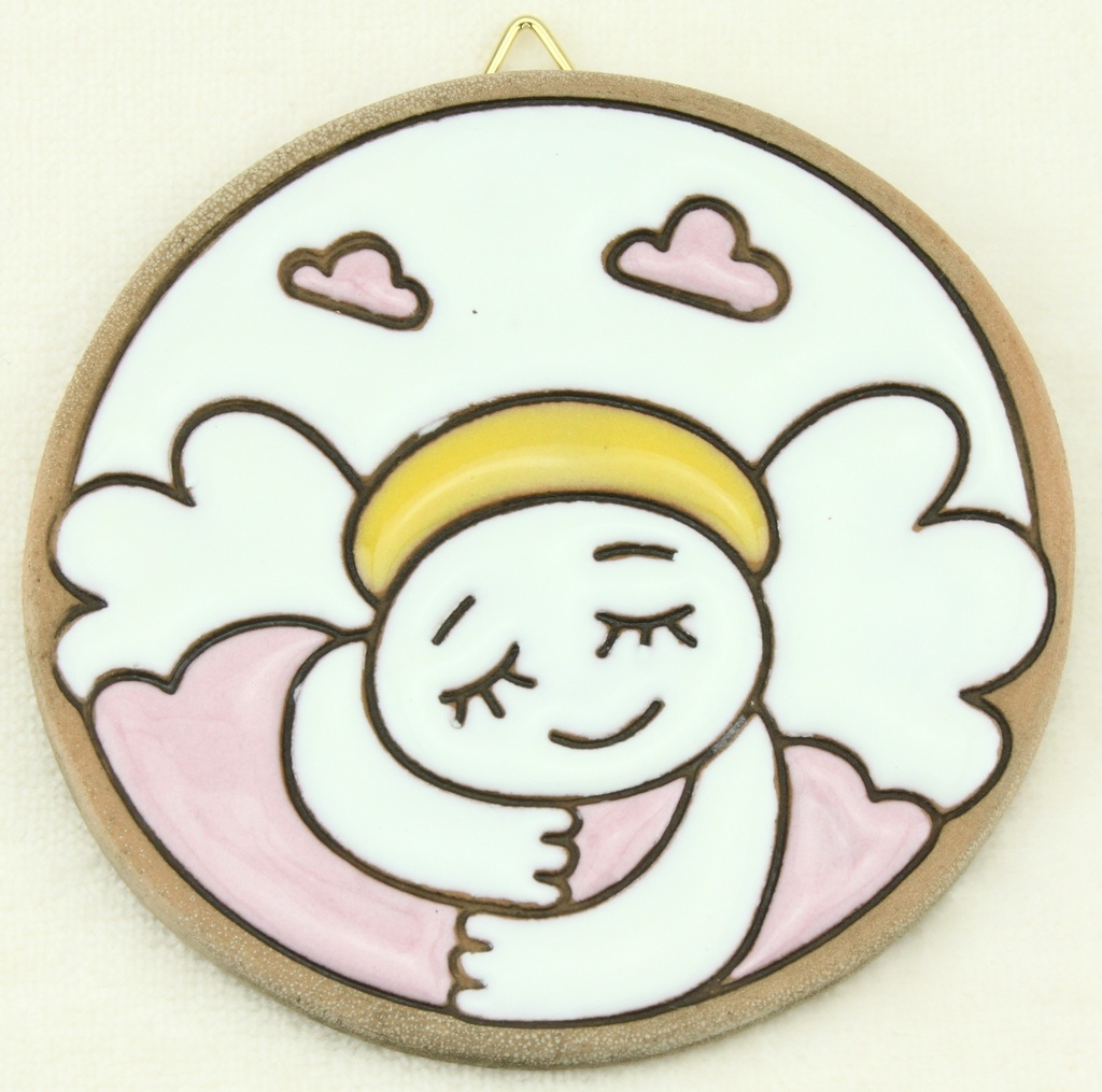 Médaillon berceuse Ange/céramique - rose (⌀ 75mm)