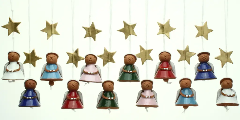 Set of 12 Bell angel small - 4x4x8cm - ceramic/enamel assorted