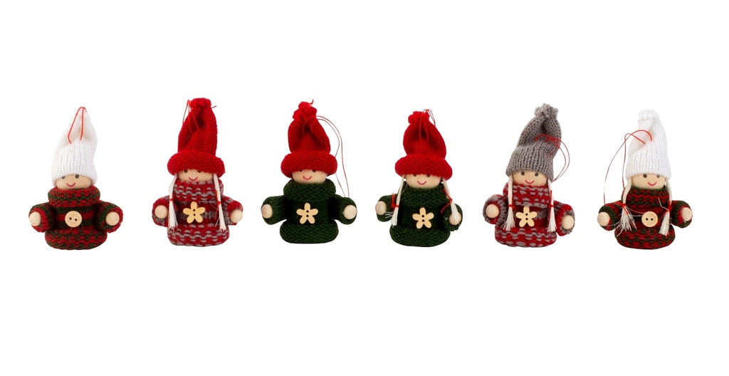Set van 6 engeltjes - H 8cm - hout/wol