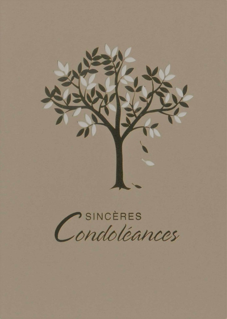 Carte double Sincères Condoléances/laser - 12x17cm/cello+enveloppe