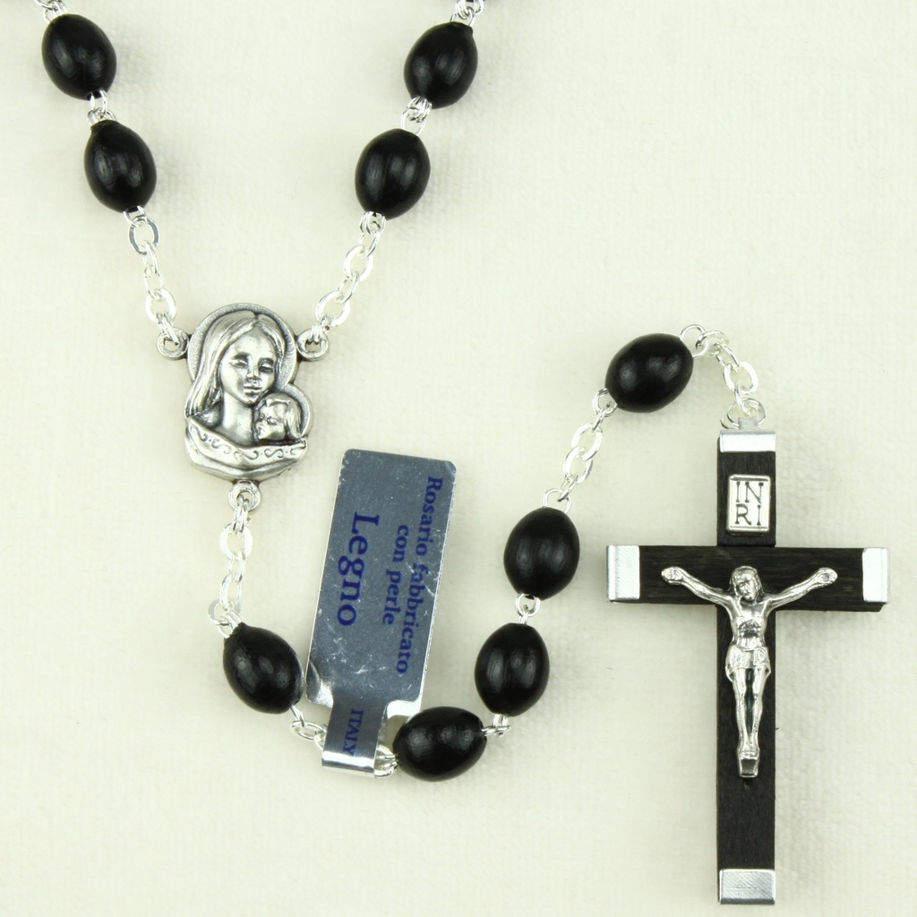 Rosary wood/chain/double - black