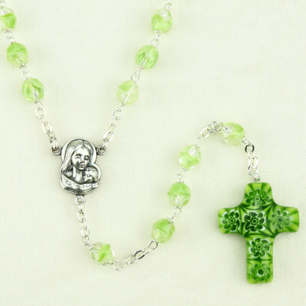 Chapelet - verre/chaîne - croix Murano -vert