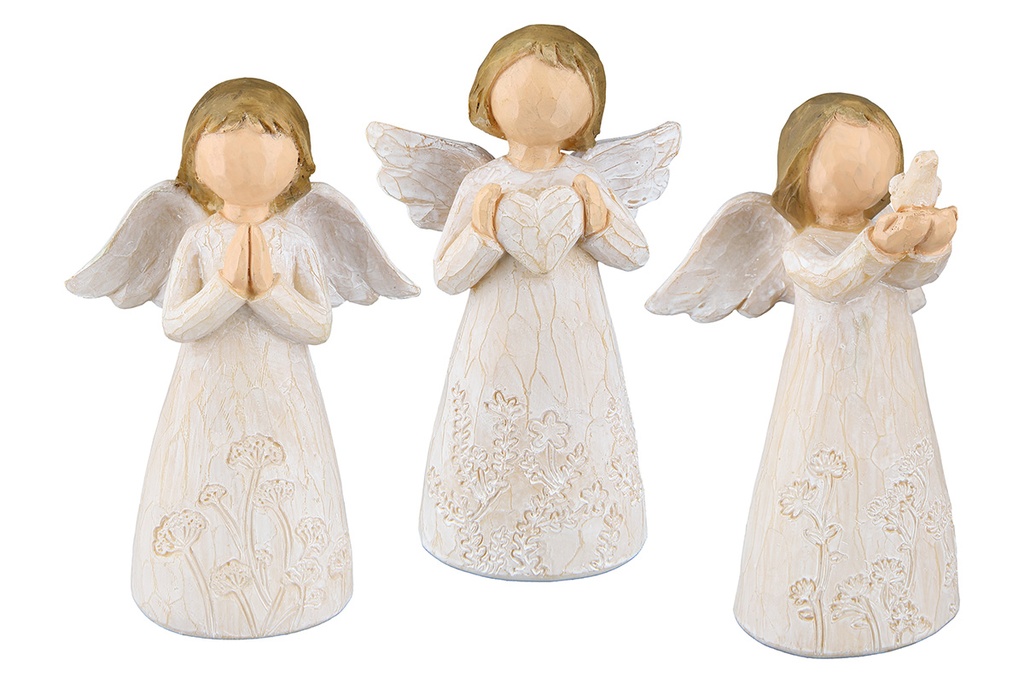 Ange/fleur - 12cm - résine/ton naturel - assorti