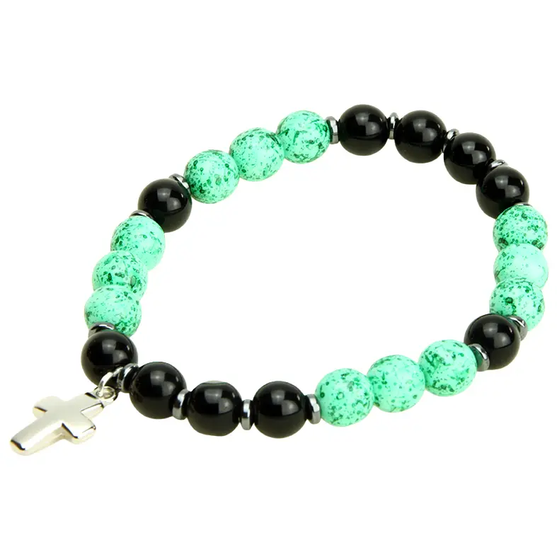 Armband - elastisch/kruisje - tiffany