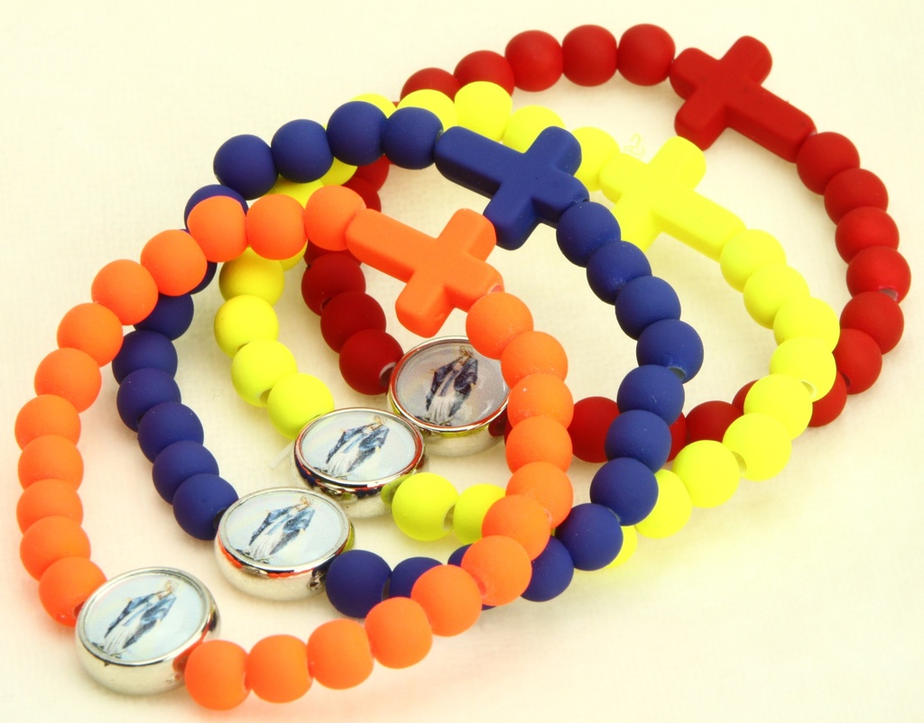 Bracelet - élastique/bois - coul. assorti - Vierge Miraculeuse