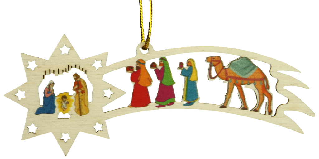 Baumschmuck Holz - Komete/H.Familie Farbig (130mm)