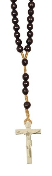 Chapelet - perles en bois/noir + croix en bois/corde - palissandre (8x6mm)