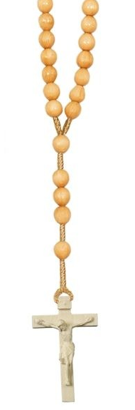 Chapelet - perles en bois/claire + croix en bois/corde - palissandre (8x6mm)