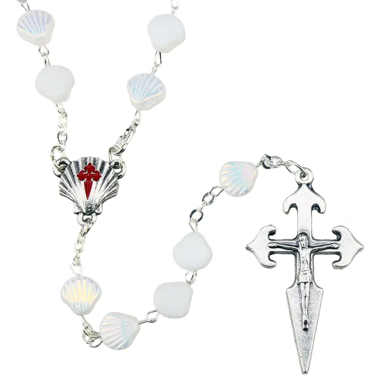 Chapelet - Coquille St Jaques - verre/blanche (⌀ 9mm)