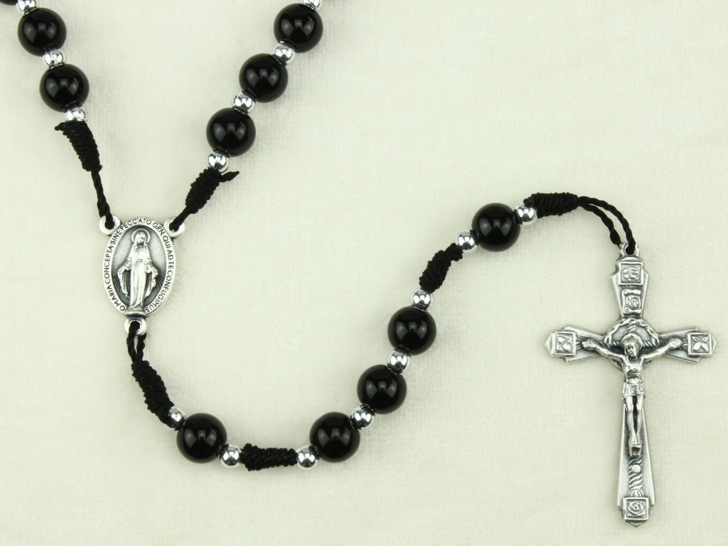 Chapelet - verre/sur corde - noir (⌀ 8mm)