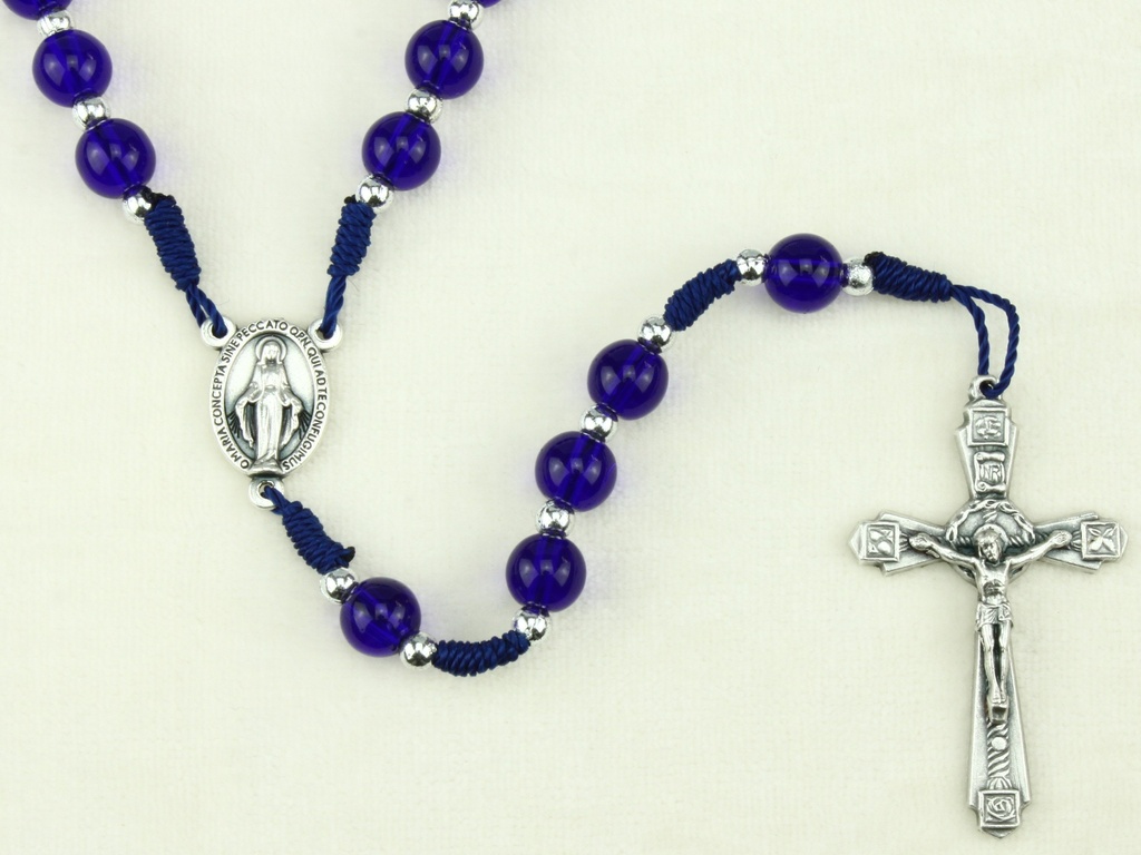 Rozenkrans glas/op koord - blauw (⌀ 8mm)