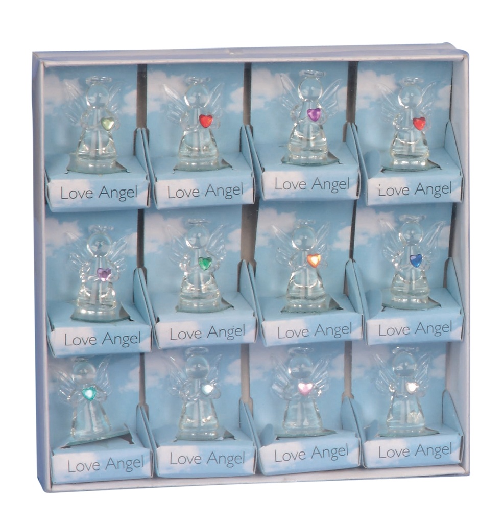 Glasengel mit Herz h=5cm verpackt in Display sort.