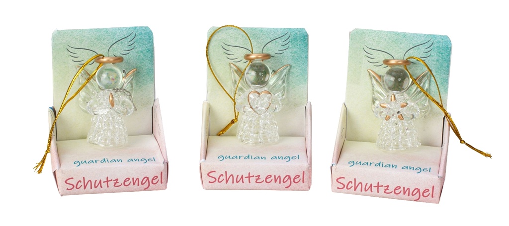 Glasengel zum Hängen einzeln in Pappbox - sortiert (4,5cm)