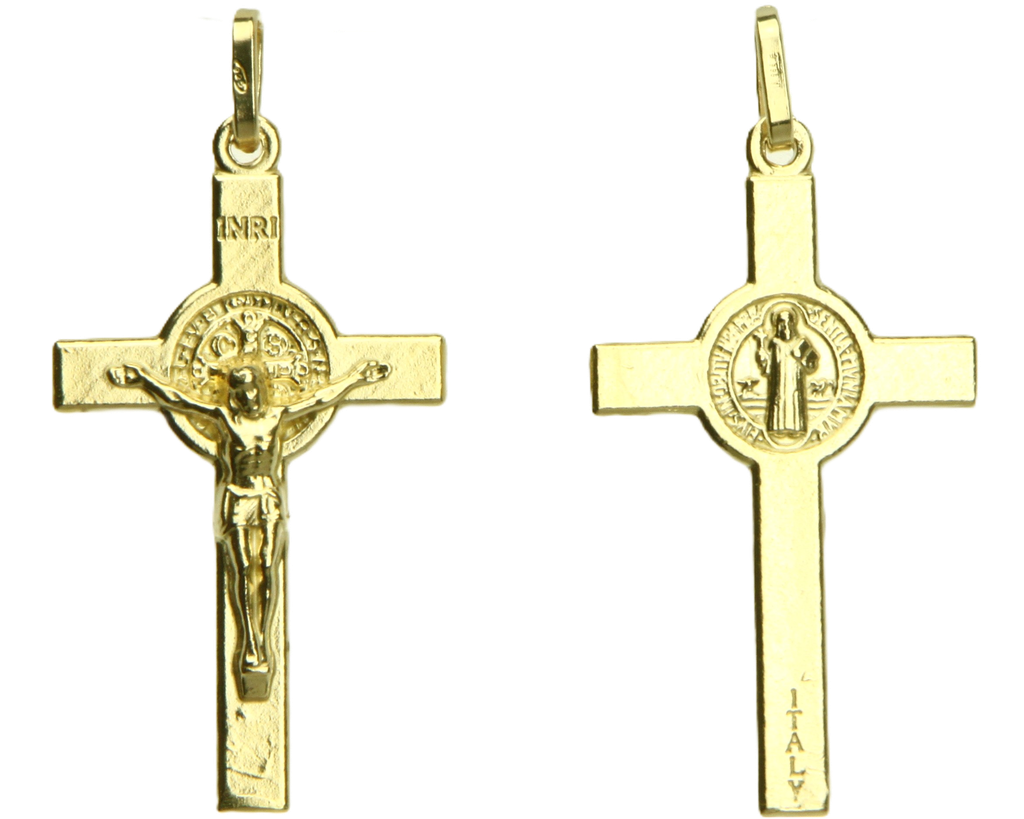 Anhänger Benediktuskreuz - Silber 925‰ 3µm vergoldet (21x37mm)