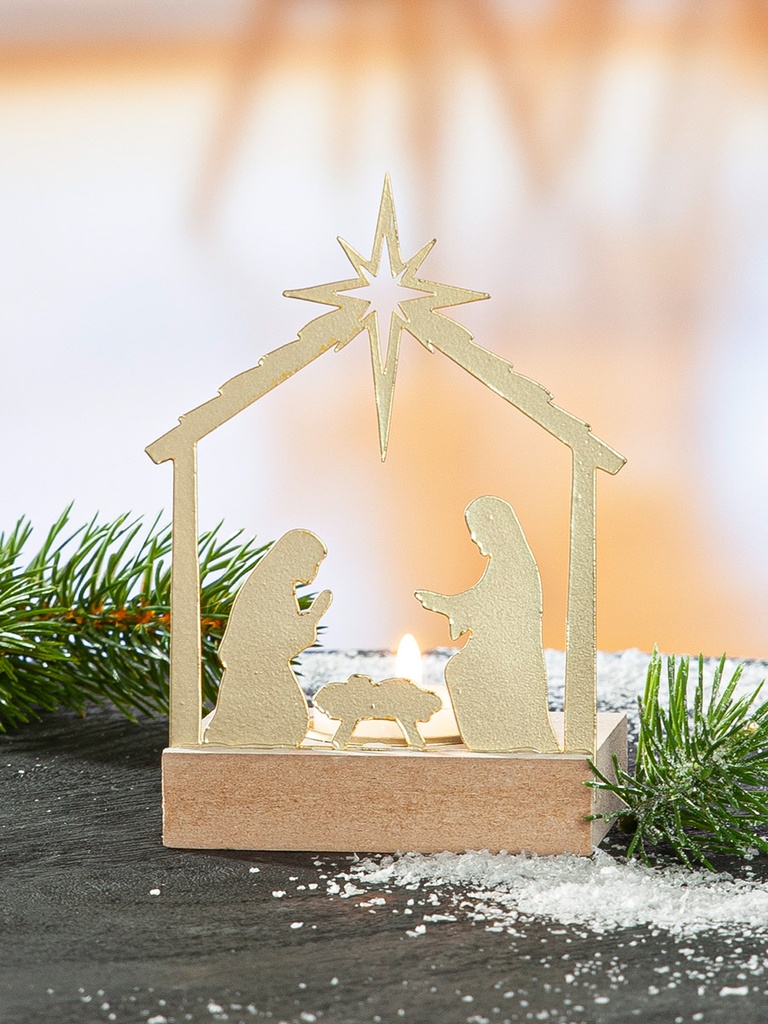 Bougeoir chauffe plat 'Ste Famille' - métal - assorti (90x140mm)