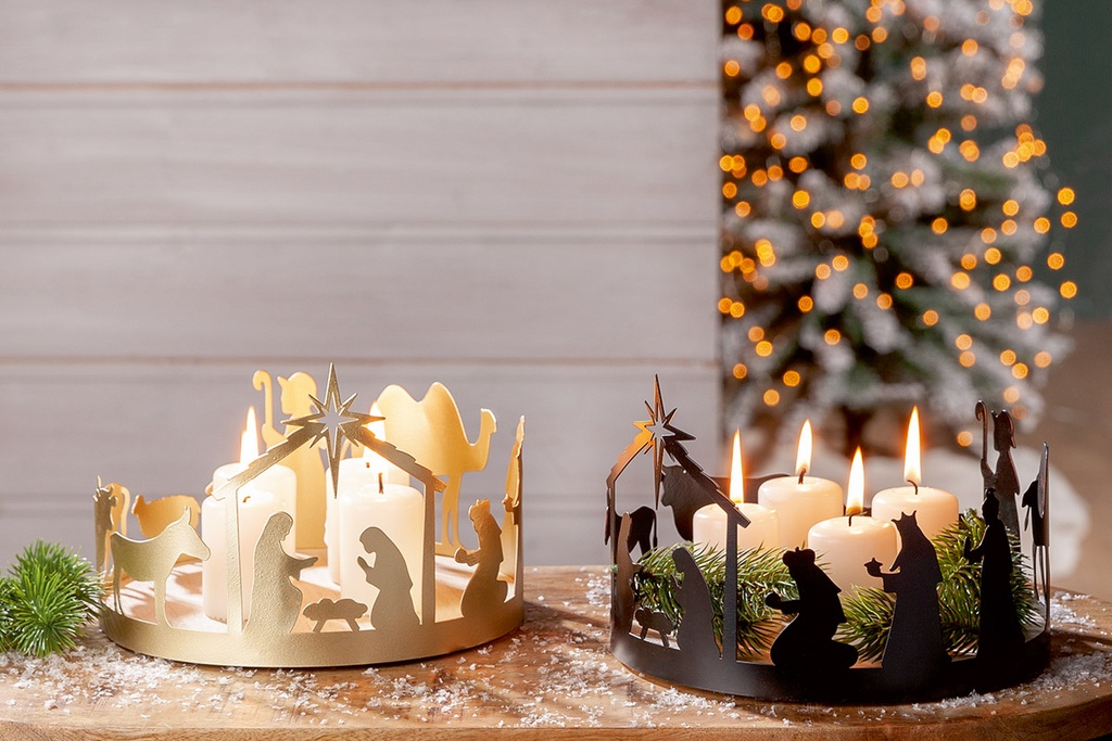 Bougeoir métal 'Nativité' - assorti (14x200mm)