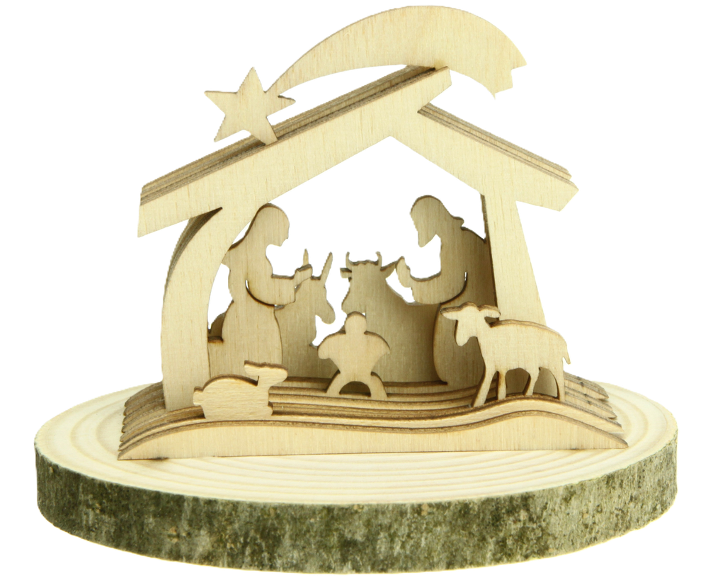 Nativité en bois/laser - Naturel (6x7,5cm)
