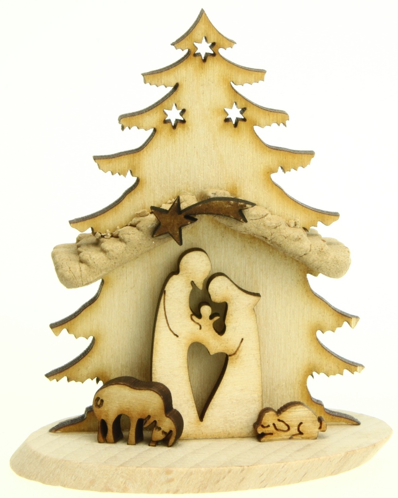Hl. Familie auf Sockel mit Tanne - natur (7x8cm)