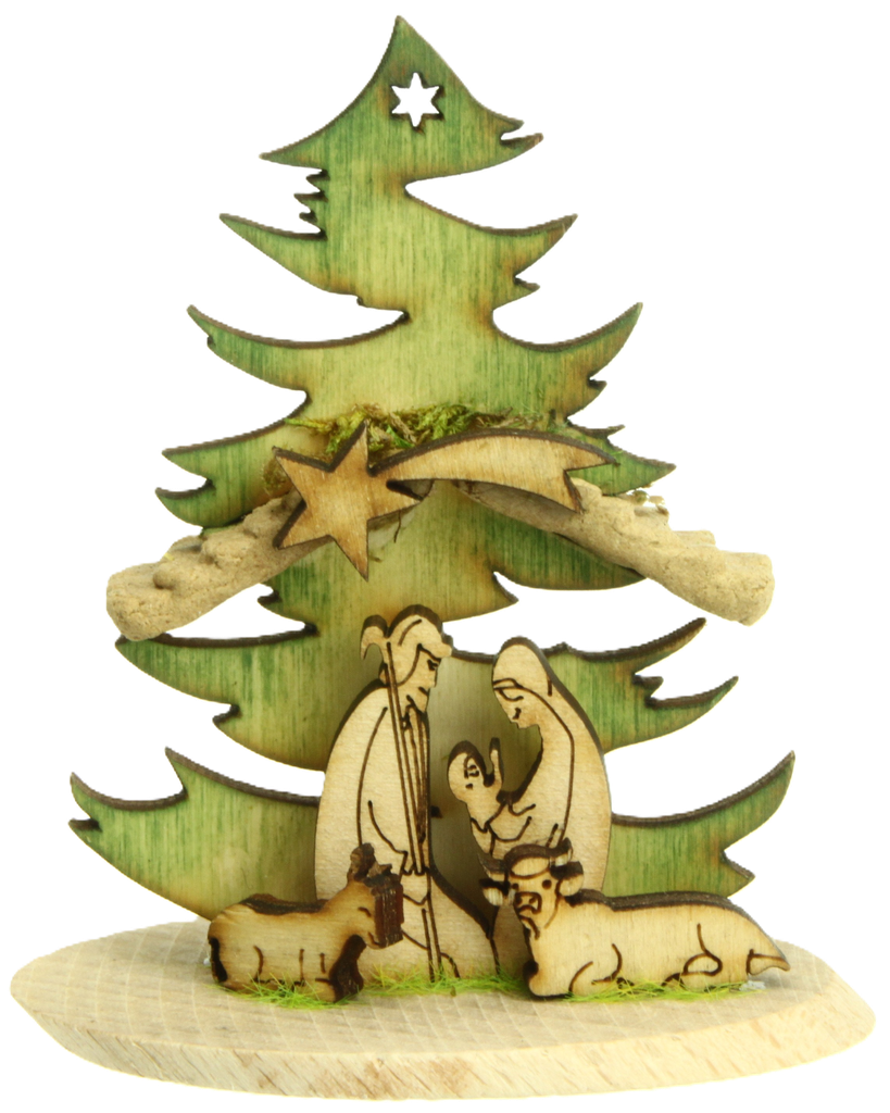 Hl. Familie auf Sockel mit Tanne - color (7x8cm)