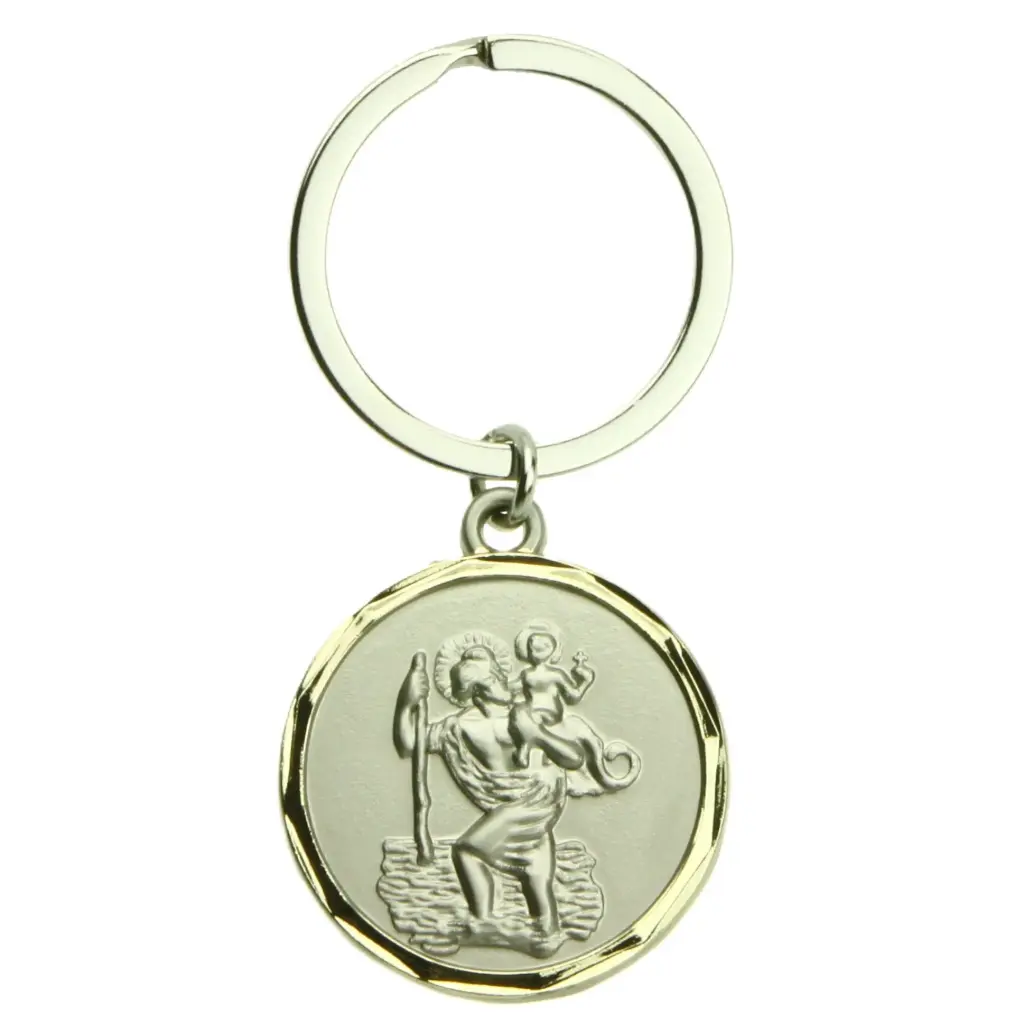 Schlüsselanhänger Christophorus - Metall silberfarben/vergoldet (80x30mm)