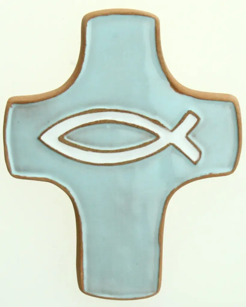 Ceramic cross - Ichtus - blue/white (75x90mm)