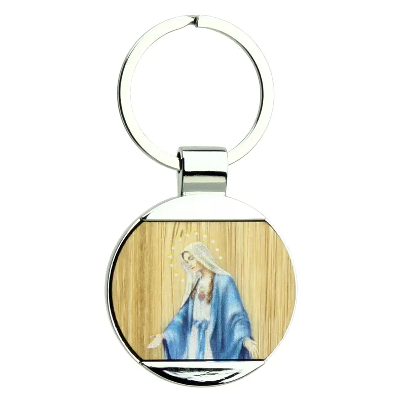 Porte-clef Miraculeuse - ronde/métal/bambu (Ø40/75mm)