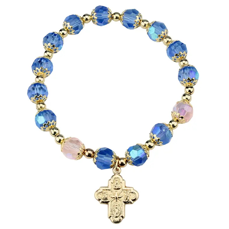 Bracelet doré - élastique/semi-cristal Bleu