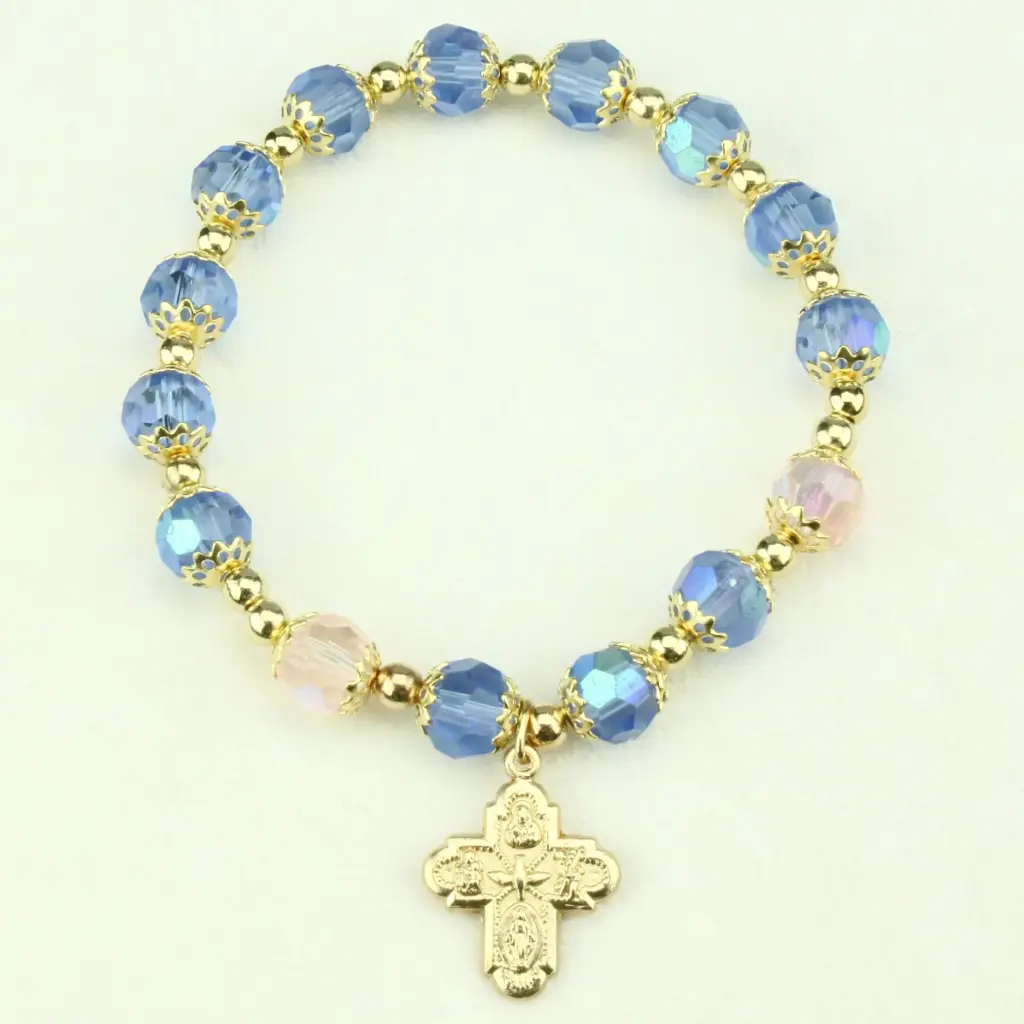 Bracelet doré - élastique/semi-cristal Bleu