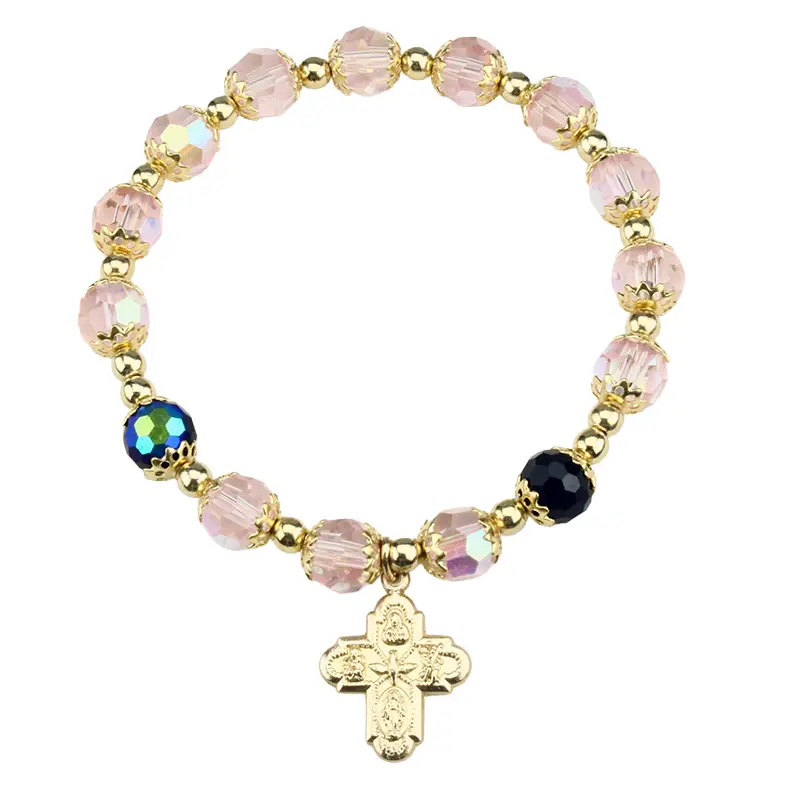 Armband verguld - elastisch/semi-cristal roze