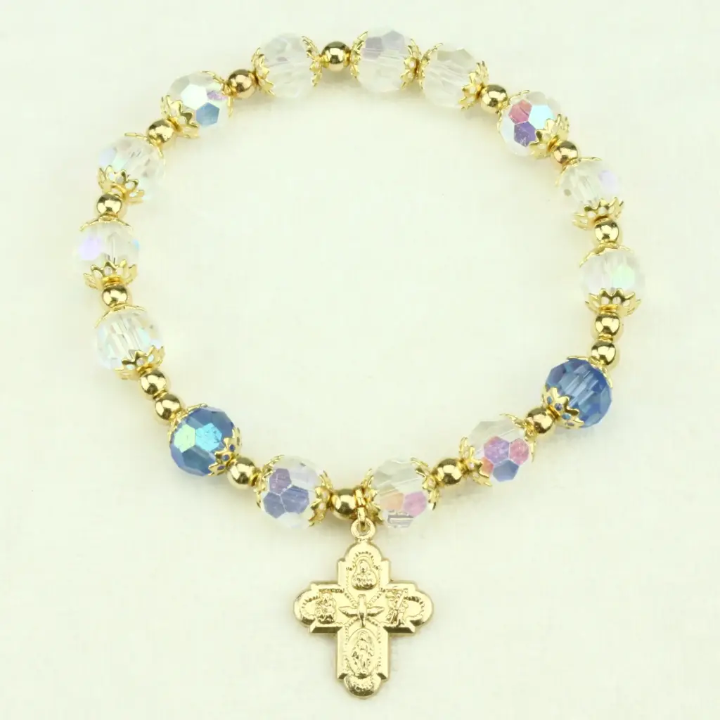 Armband verguld - elastisch/semi-cristal wit