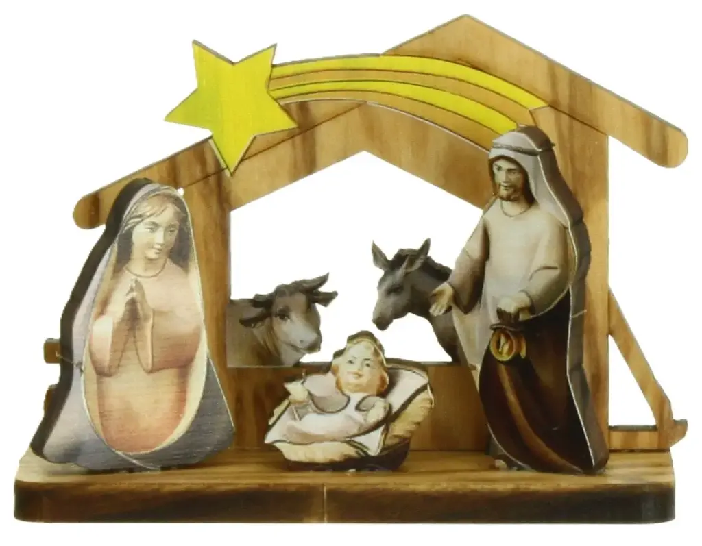 Nativité bois d'olivier - coloré (65x30x55mm)