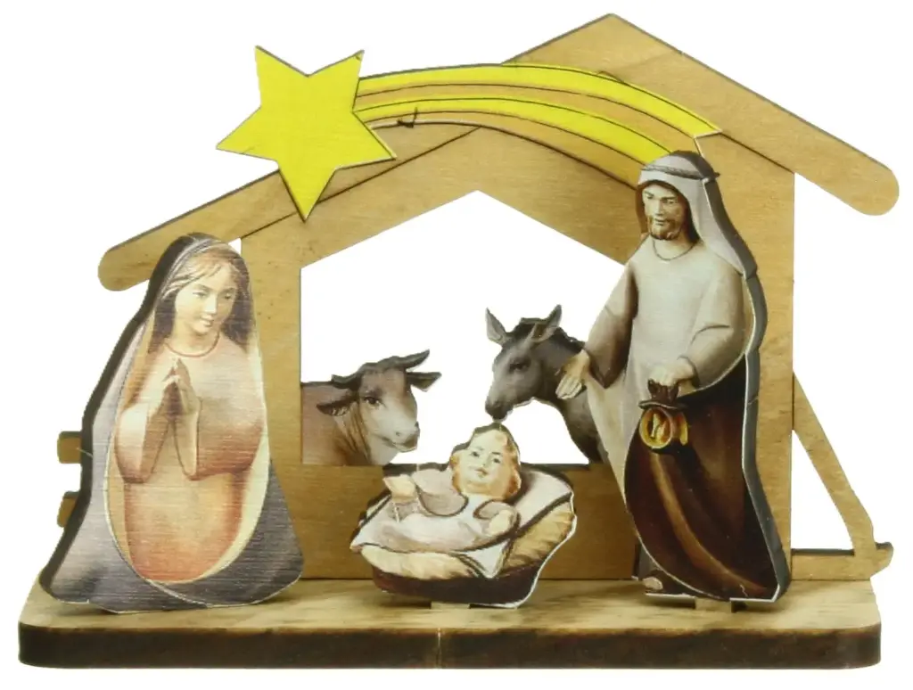 Nativité bois d'olivier - coloré  (85x35x60mm)