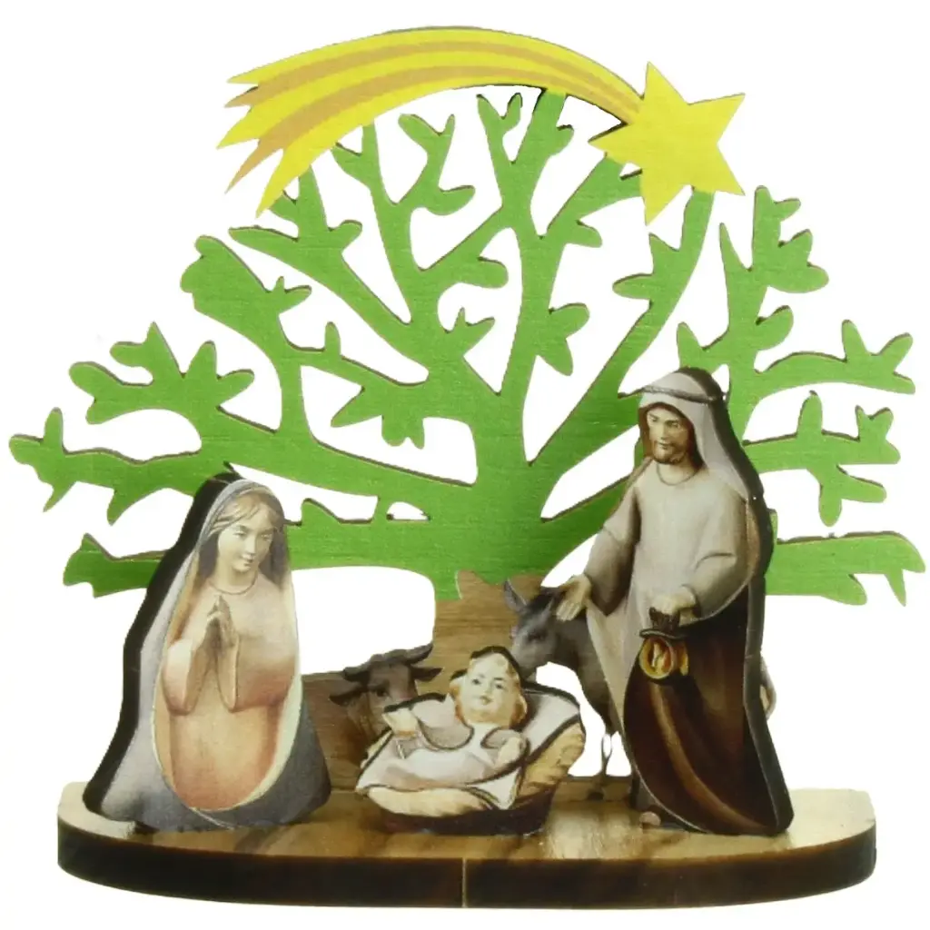 Nativité bois d'olivier - coloré (70x35x70mm)