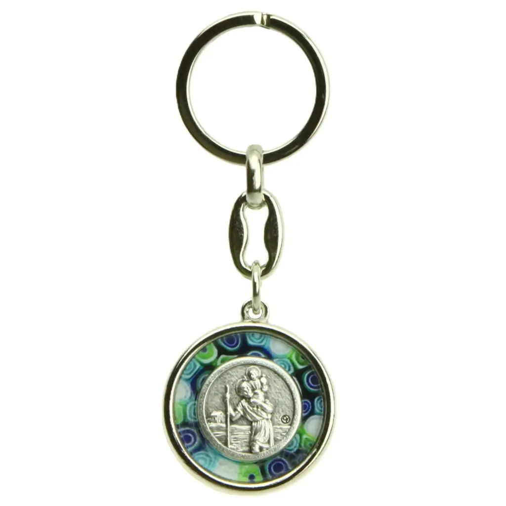 Sleutelhanger H.Kristoffel - rond/metaal/murano (60x30mm)
