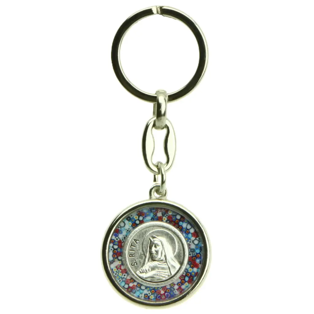 Schlüsselanhänger Hl.Rita - Metall/Rund/Imm. Murano (60x30mm)