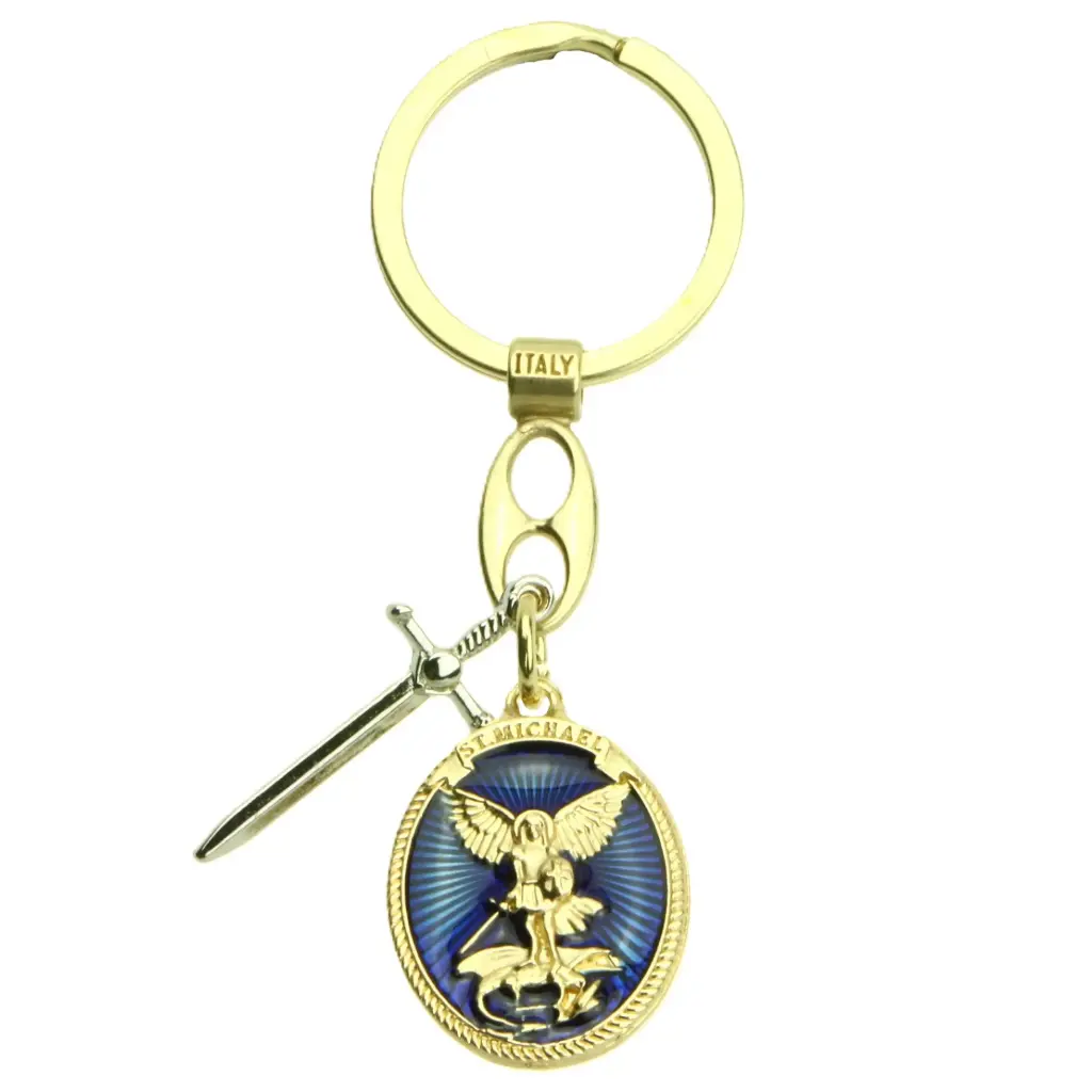 Porte-clef St Michel - ovale/métal/doré (75x23.mm)