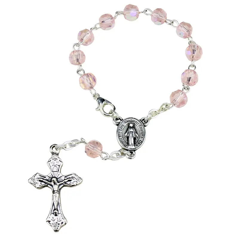 Mini-rosenkranz - Halbkristal Perle/Kette - Rosa - 6mm