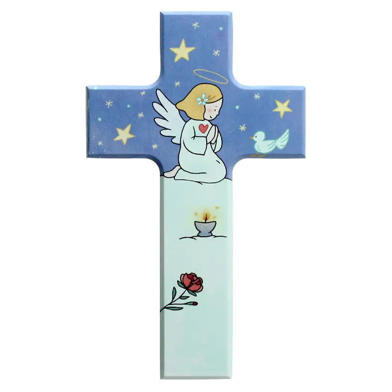Holzkreuz - Buche natur - Farbdruck 'Mädschen' (90x150mm)
