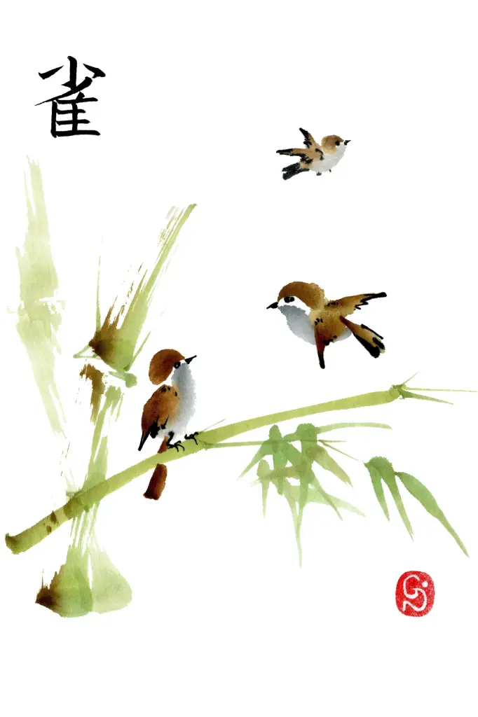 Dubbelkaart serie 'Japonaise' - Moineaux 014 - 10x15cm + envel.