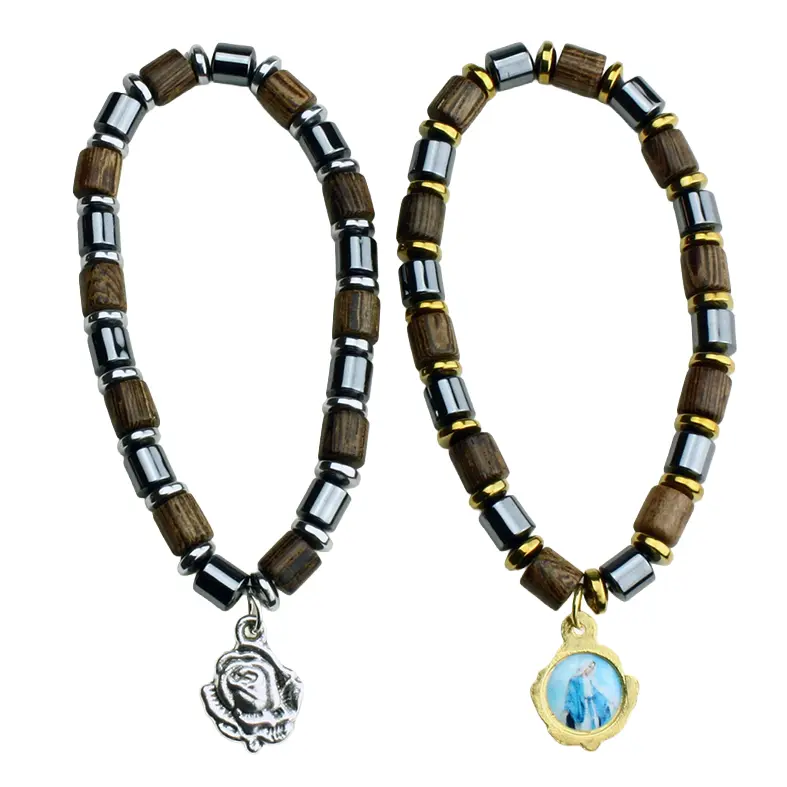 Bracelet/élastique - ématite/bois (Ø6mm)